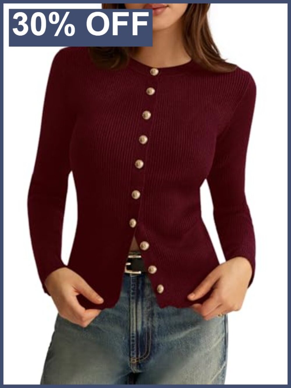 Women's Lightweight Ribbed Knit Button Down Cardigan Sweater Crewneck